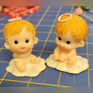 1970s Vintage Cherub Angels Halo Baby Plastic Set of 2
